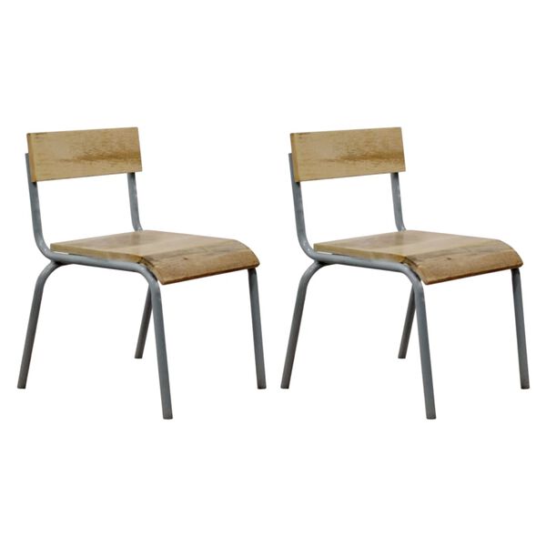 KidsDepot Chair Set Original Mango Wood Grey 2 pcs