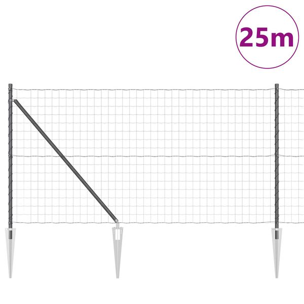 vidaXL Fence with Post Grey 1 x 25 m Steel