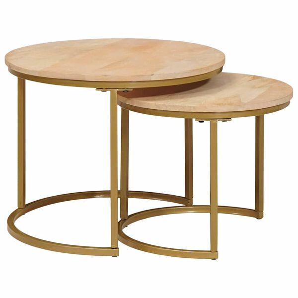 vidaXL Nesting Coffee Tables 2 pcs Brown Solid Mango Wood and Steel