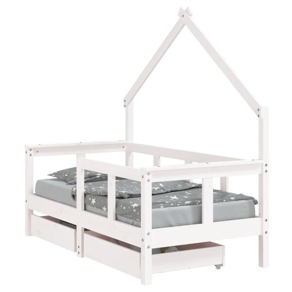 vidaXL Kids Bed Frame with Drawers White 70x140 cm Solid Wood Pine
