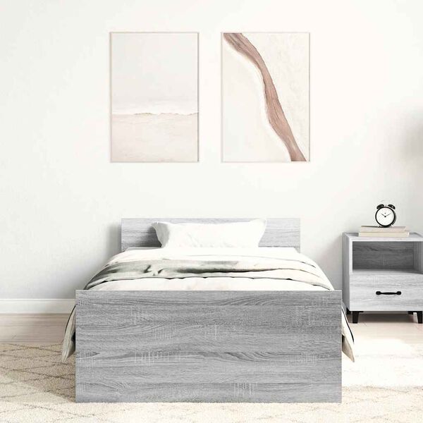 vidaXL Bed Frame without Mattress Grey Sonoma 100x200 cm Engineered Wood