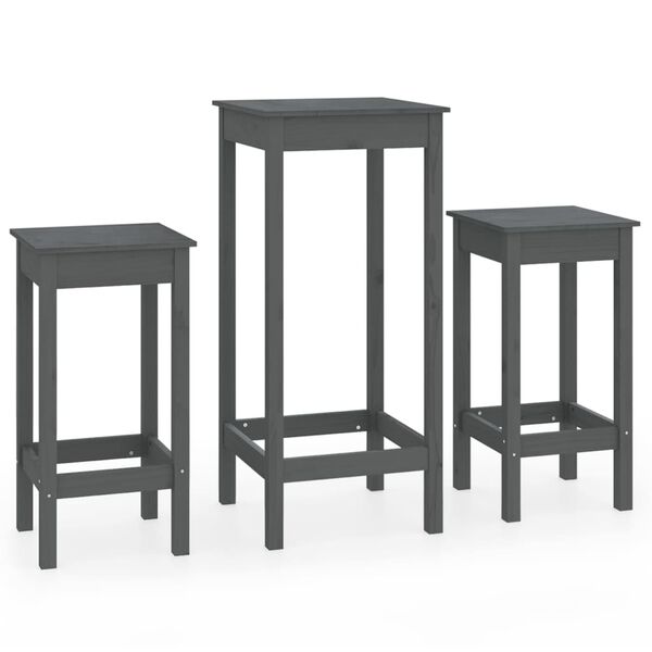 vidaXL 3 Piece Bar Set Grey Solid Wood Pine