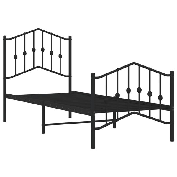 vidaXL Metal Bed Frame without Mattress with Footboard Black 75x190cm