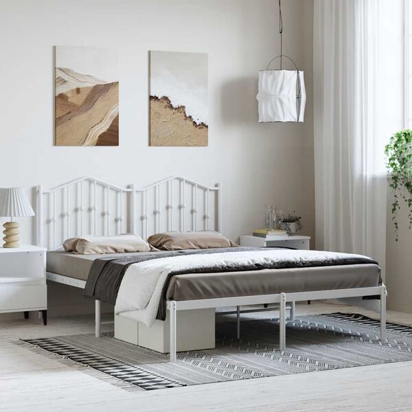 vidaXL Metal Bed Frame without Mattress with Headboard White 150x200cm