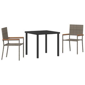 vidaXL Garden Dining Set with Cushion 3 pcs Grey Poly Rattan