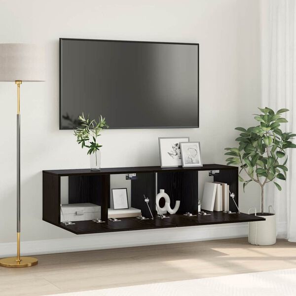 vidaXL TV Cabinet Set 2 pcs Black 60 x 30 x 30 cm Engineered Wood