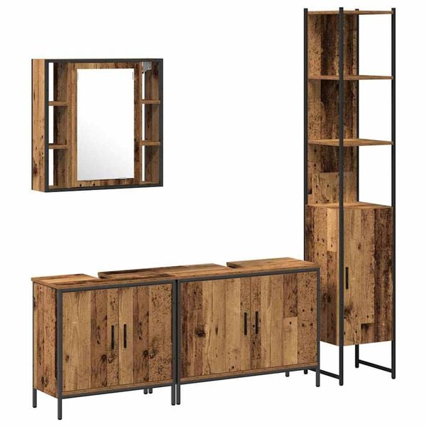 vidaXL Bathroom Furniture Set with Shelf 4 pcs Brown Engineered wood
