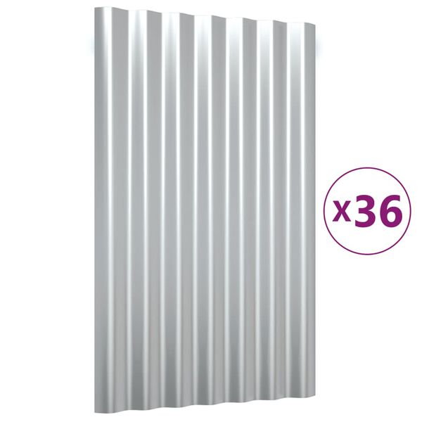 vidaXL Roof Panels 36 pcs Galvanised Steel Silver 60x36 cm