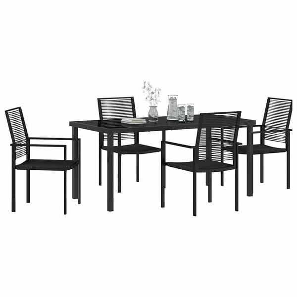 vidaXL Garden Dining Set 5 pcs Black Powder-Coated Steel