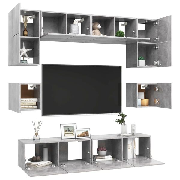 vidaXL 8 Piece TV Cabinet Set Concrete Grey Engineered Wood