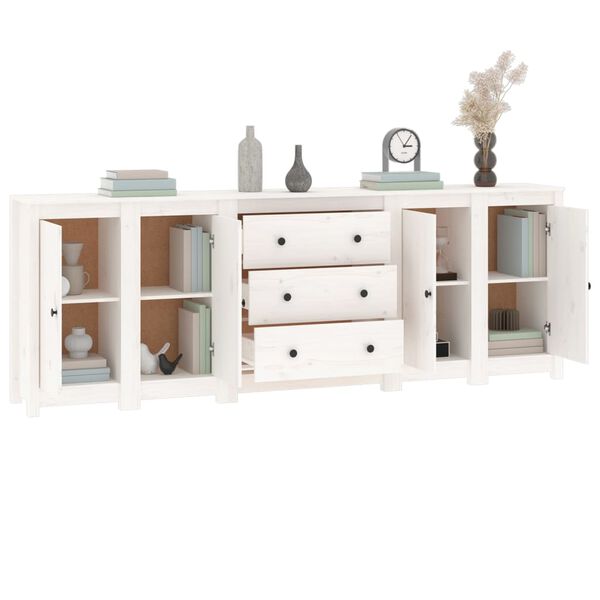 vidaXL Sideboard White 230x35x80 cm Solid Wood Pine