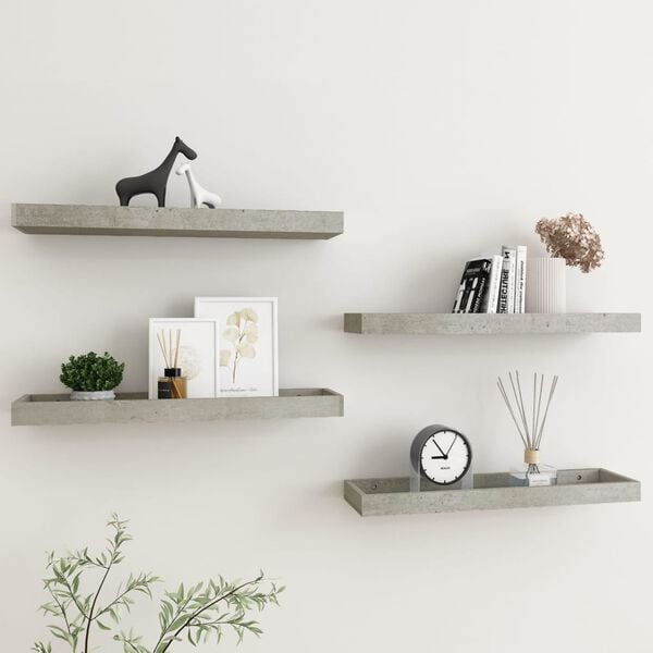 vidaXL Loggia Wall Shelves 4 pcs Concrete Grey 60x15x4 cm MDF