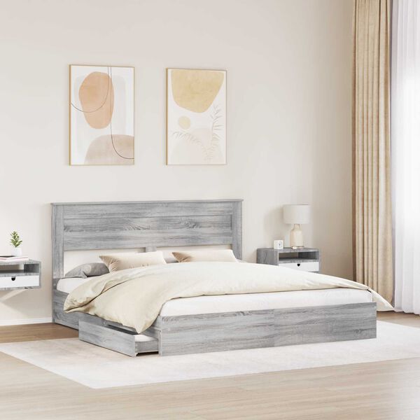 vidaXL Storage Bed Grey Sonoma 180 x 200 cm Engineered Wood