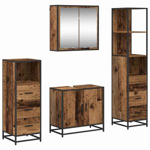 vidaXL Bathroom Furniture Set with Door 4 pcs Old Wood Engineered Wood