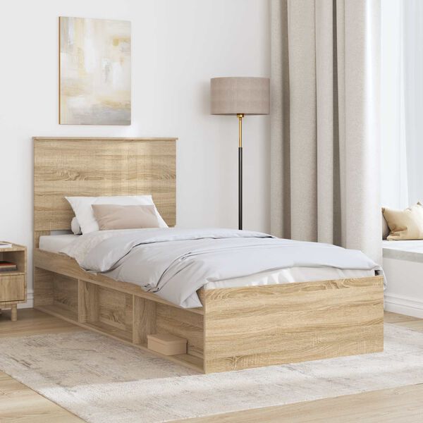 vidaXL Bed Frame with Headboard Sonoma Oak 90 x 190 cm Solid Pine Wood