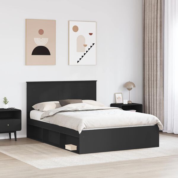 vidaXL Bed Frame with Headboard Black 160 x 200 cm Solid Pine Wood