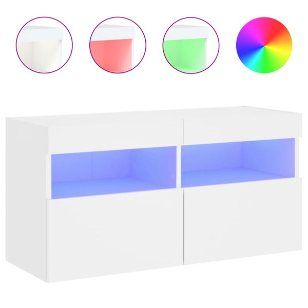 vidaXL TV Wall Cabinet with LED Lights White 80x30x40 cm