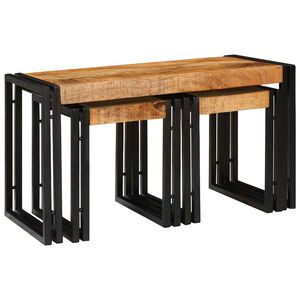vidaXL Nesting Table 3 pcs Brown and Black Solid Mango Wood and Metal