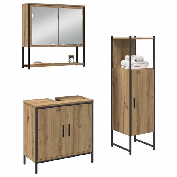 vidaXL Bathroom Furniture Set with Shelf 3 pcs Brown Engineered wood