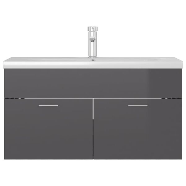 vidaXL Sink Cabinet with Built-in Basin High Gloss Grey Engineered Wood