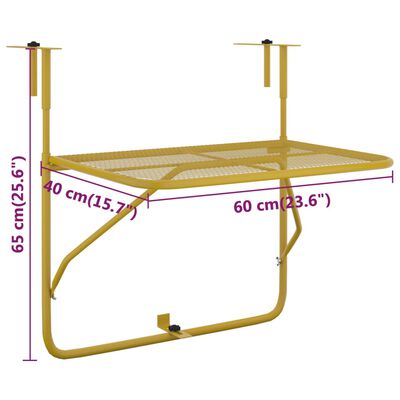 vidaXL Balcony Table Gold 60x40 cm Steel