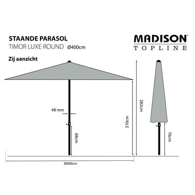 Madison Parasol Timor Luxe 400 cm Grey PAC8P014