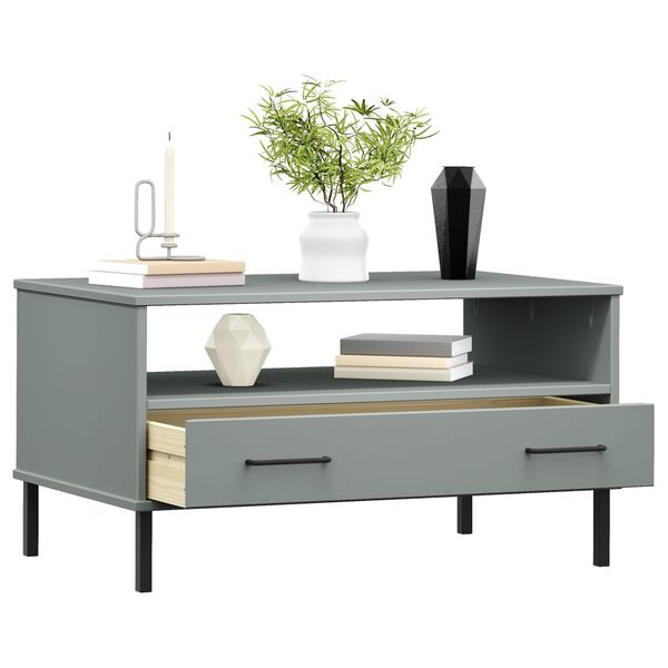 vidaXL Coffee Table with Metal Legs Grey 85x50x45 cm Solid Wood OSLO