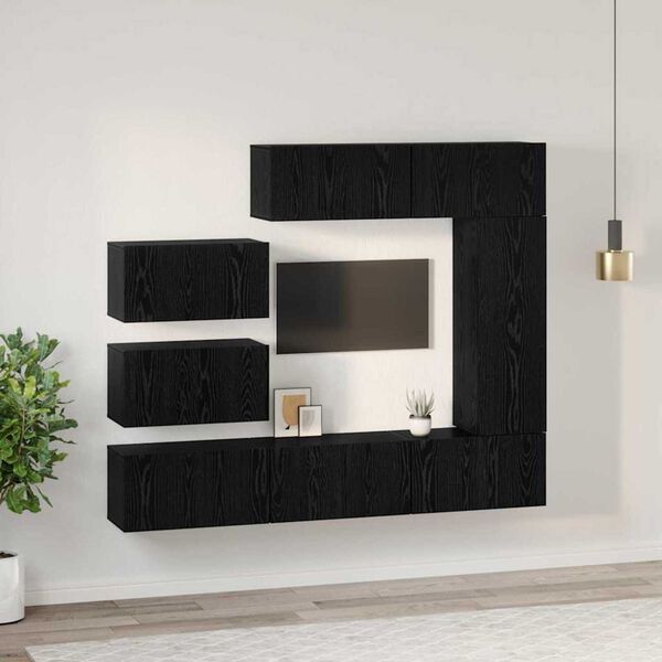 vidaXL TV Cabinet Set Wall-mounted 8 pcs Black Oak Engineered Wood