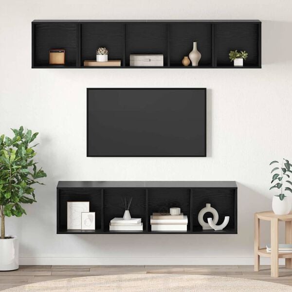 vidaXL TV Cabinet Set Wall-mounted 4 pcs Black Oak Engineered Wood