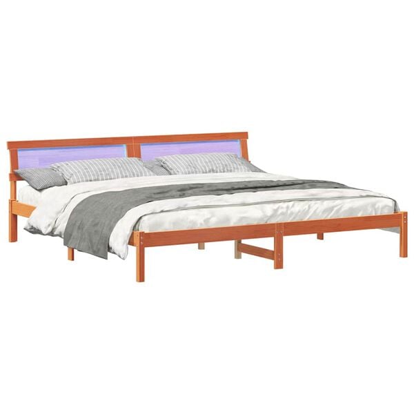 vidaXL Bed Frame with Headboard Wax Brown 180 x 200 cm Solid Pine Wood