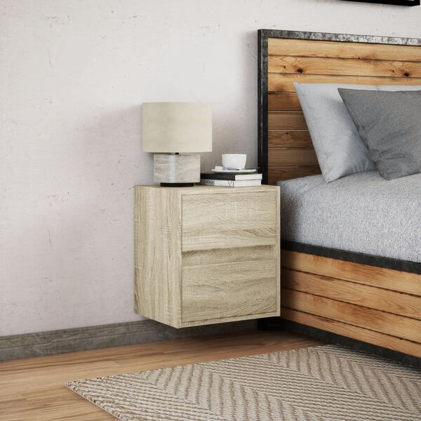 vidaXL Wall-mounted Bedside Cabinet with LED Lights Sonoma Oak