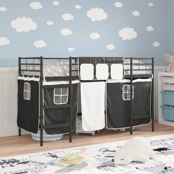 vidaXL Kids'Loft Bed Frame with Curtains Black 99.5 x 190 cm