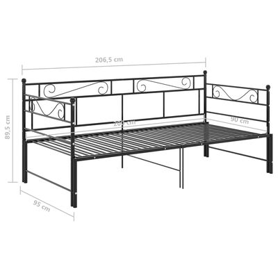 vidaXL Pull-out Sofa Bed Frame Black Metal 90x200 cm