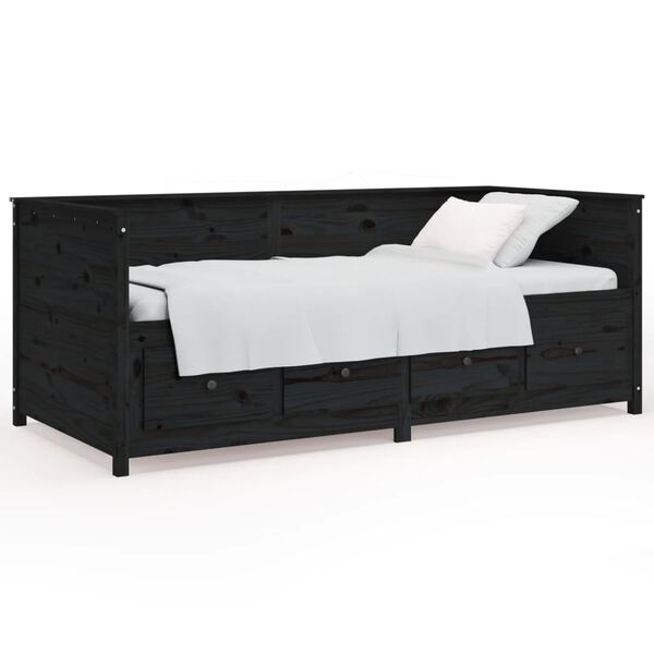 vidaXL Day Bed without Mattress Black 90x190 cm Single Solid Wood Pine