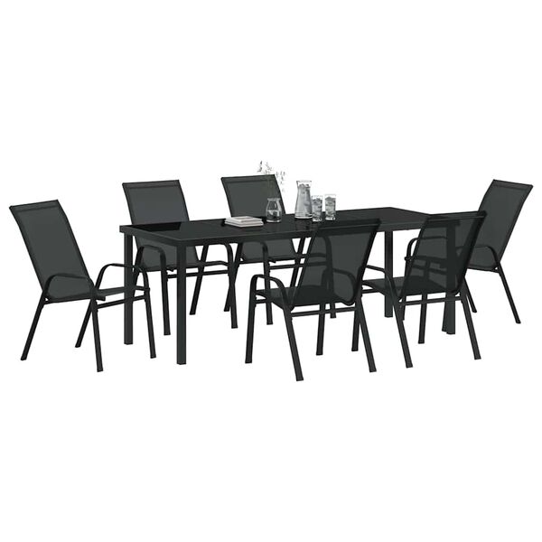 vidaXL Garden Dining Set 7 pcs Black Powder-coated Steel