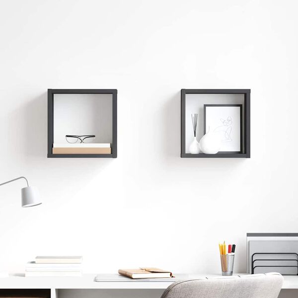 vidaXL Wall Cube Shelves 2 pcs Grey 26x15x26 cm