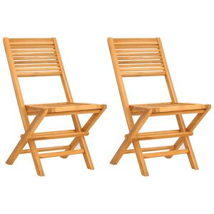 vidaXL Folding Garden Chair | Set of 2 | Natural Wood | Solid Teak Wood | Medium