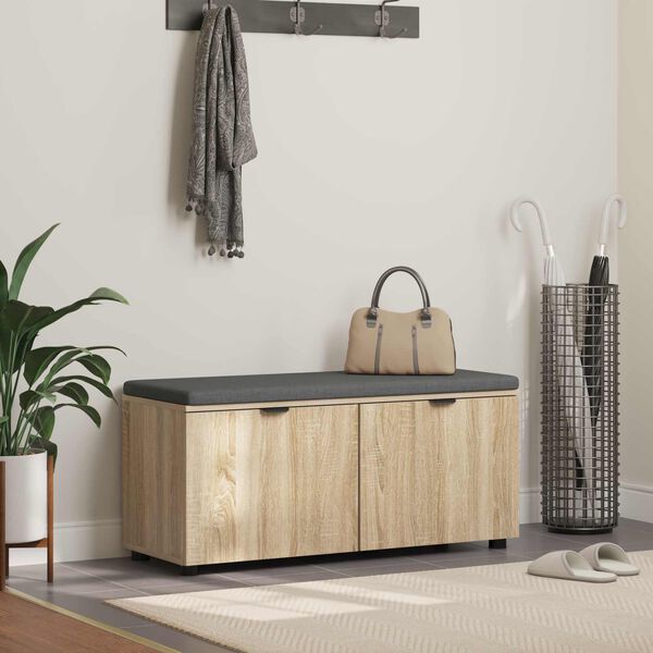 vidaXL Hall Bench with Cushion with Door Sonoma Oak 100 x 38 x 46 cm