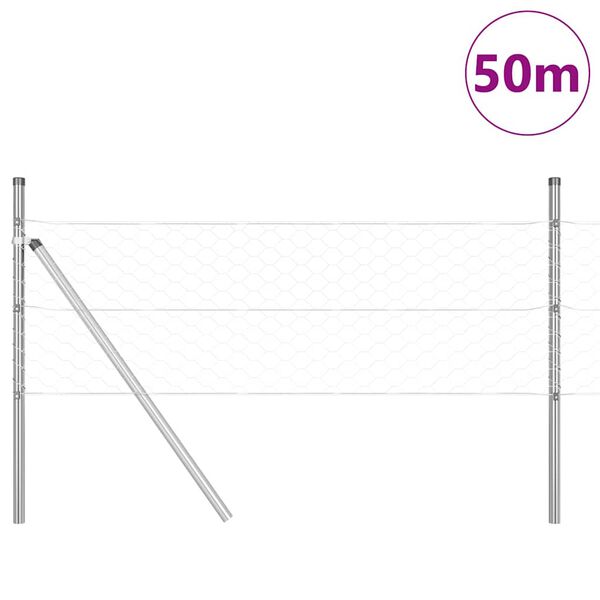 vidaXL Fence Post Silver 50 x 0.5 m (50 mm mesh) Steel