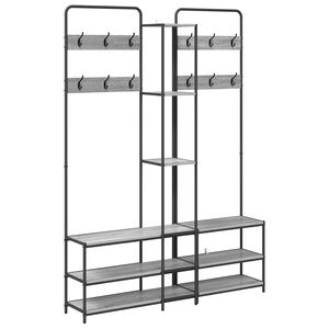 vidaXL Coat Stand with Shoes Bench Grey Sonoma 143 x 30 x 199.5 cm