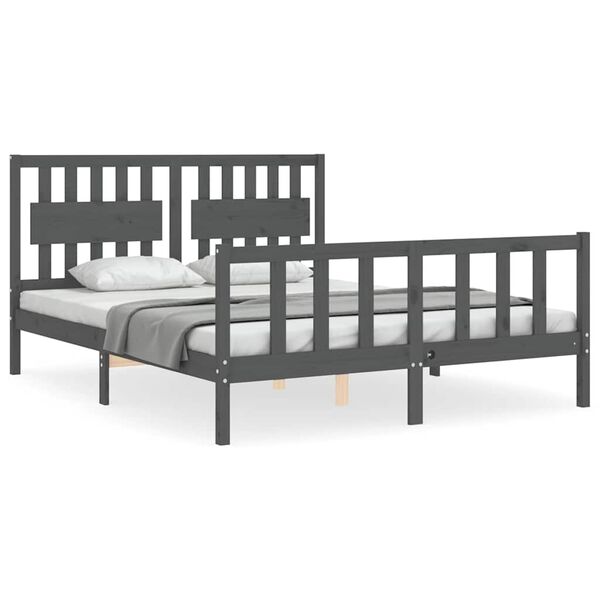 vidaXL Bed Frame without Mattress Grey King Size Solid Wood Pine