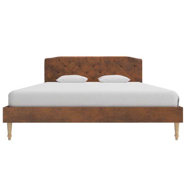 vidaXL Bed Frame without Mattress Brown Faux Suede Leather 135x190 cm Double