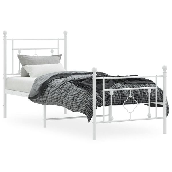 vidaXL Metal Bed Frame without Mattress with Footboard White 75x190cm