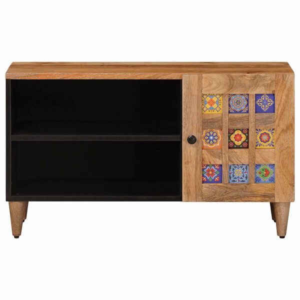 vidaXL TV Cabinet with Door Natural 80 x 31.5 x 46 cm Solid Mango Wood