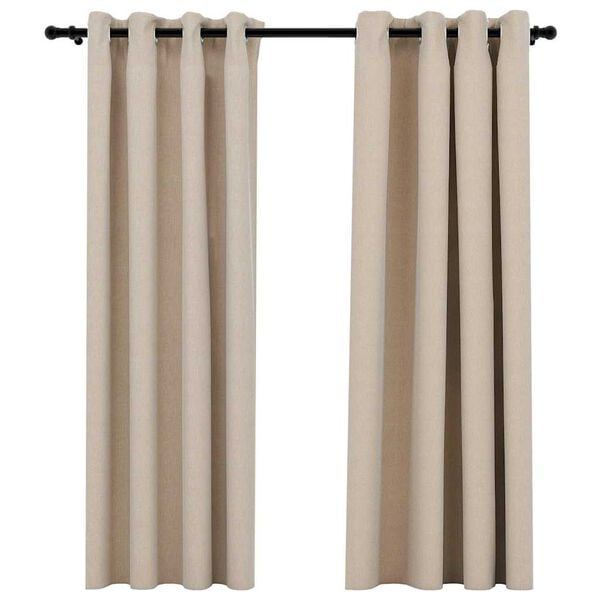 vidaXL Linen-Look Blackout Curtains with Grommets 2pcs Beige 140x175cm
