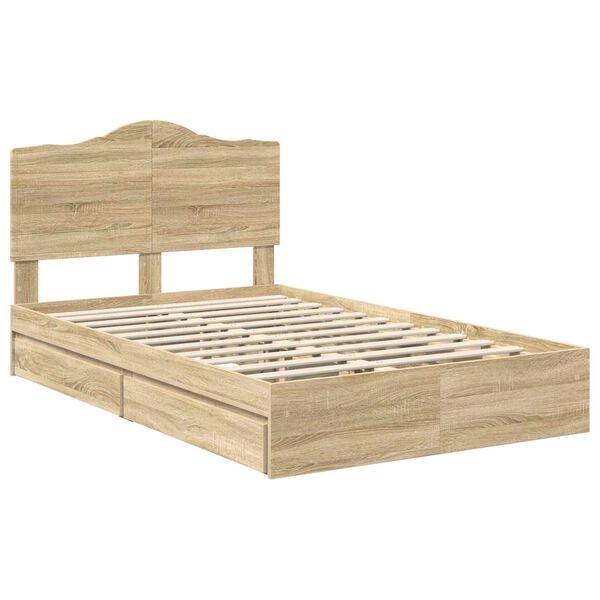 vidaXL Storage Bed with Drawer Sonoma Oak 120 x 190 cm Engineered Wood