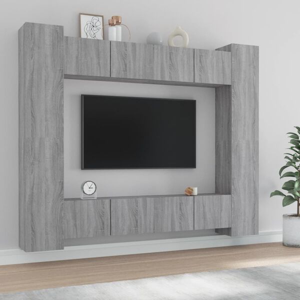 vidaXL 8 Piece TV Cabinet Set Grey Sonoma Engineered Wood
