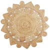 vidaXL Area Rug | Natural | Braided jute | 150 cm diameter | Decorative Inlays