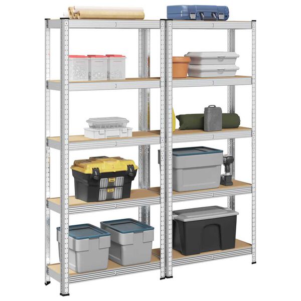 vidaXL 5-Layer Storage Shelves 2 pcs Silver Steel&Engineered Wood