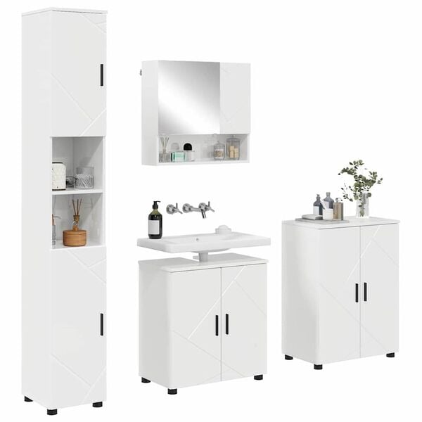 vidaXL Bathroom Furniture Set Wall-mounted 4 pcs High Gloss White